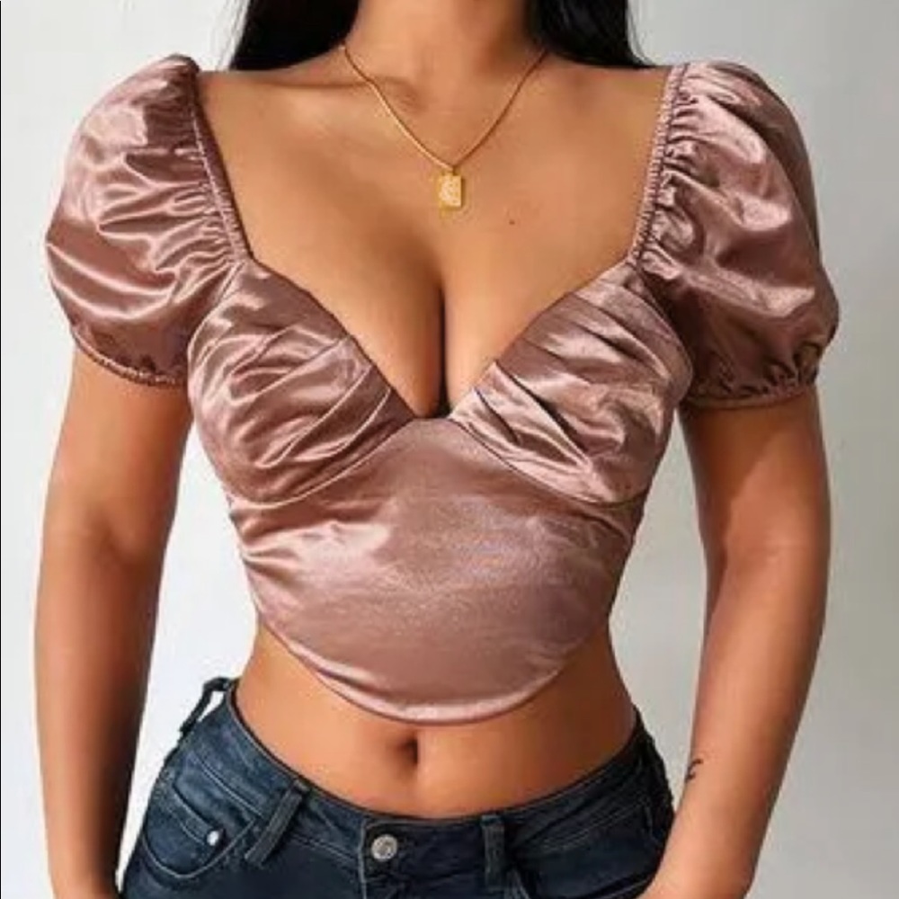 Beige Satin Crop Top